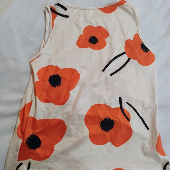Floral Sleeveless Tank Top - Cream and Orange - Picture 5 of 7